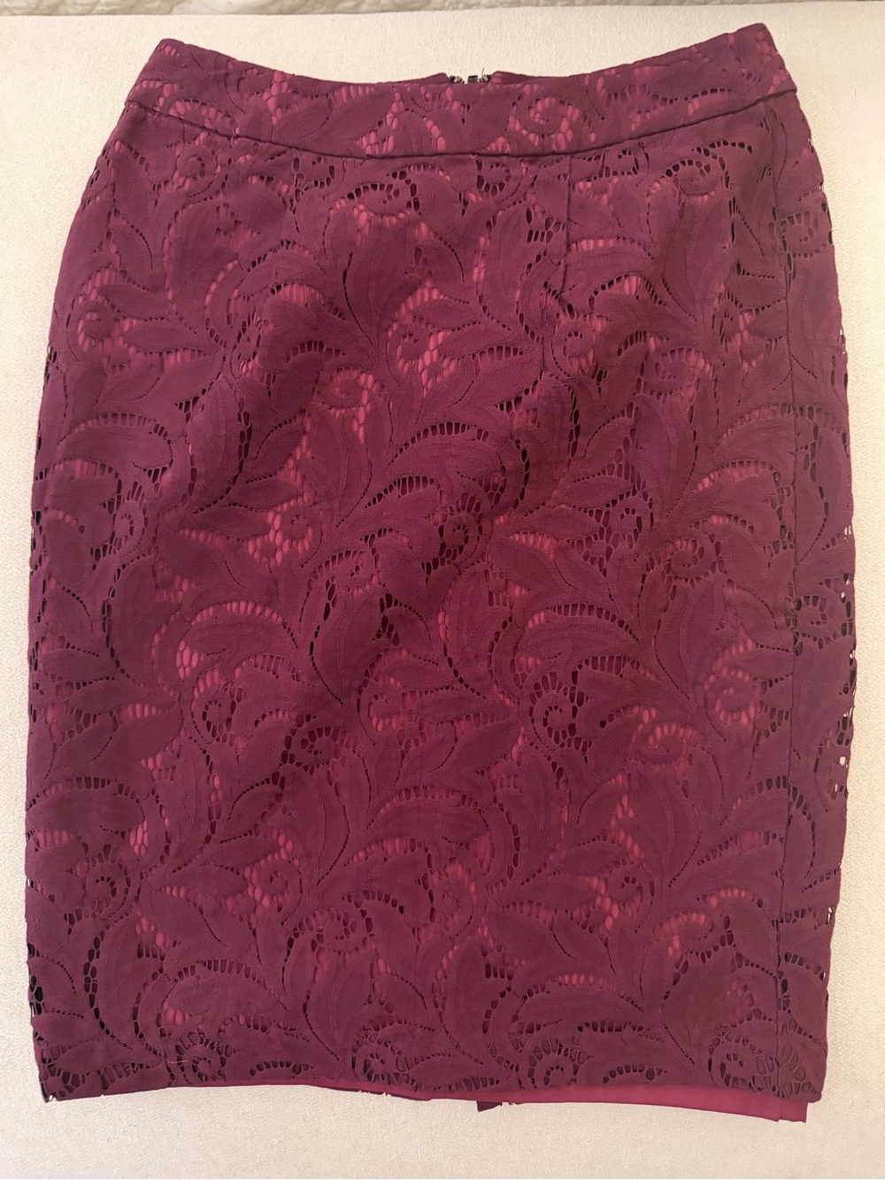 CAbi Plum Lace Pencil Skirt